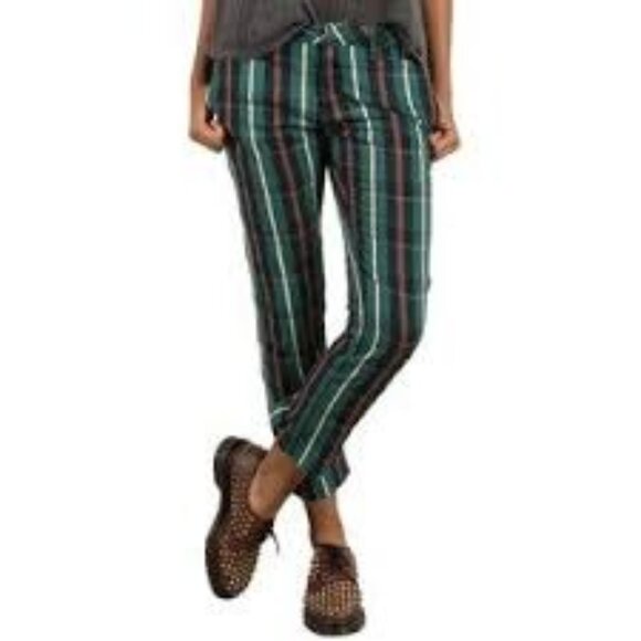 Volcom | Juniors | Dark Green Plaid Slim Straight Ankle Fit Pants | 1 | NWT - Picture 1 of 11